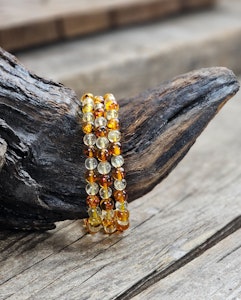 Bärnsten & Citrin mix, armband 6mm runda pärlor