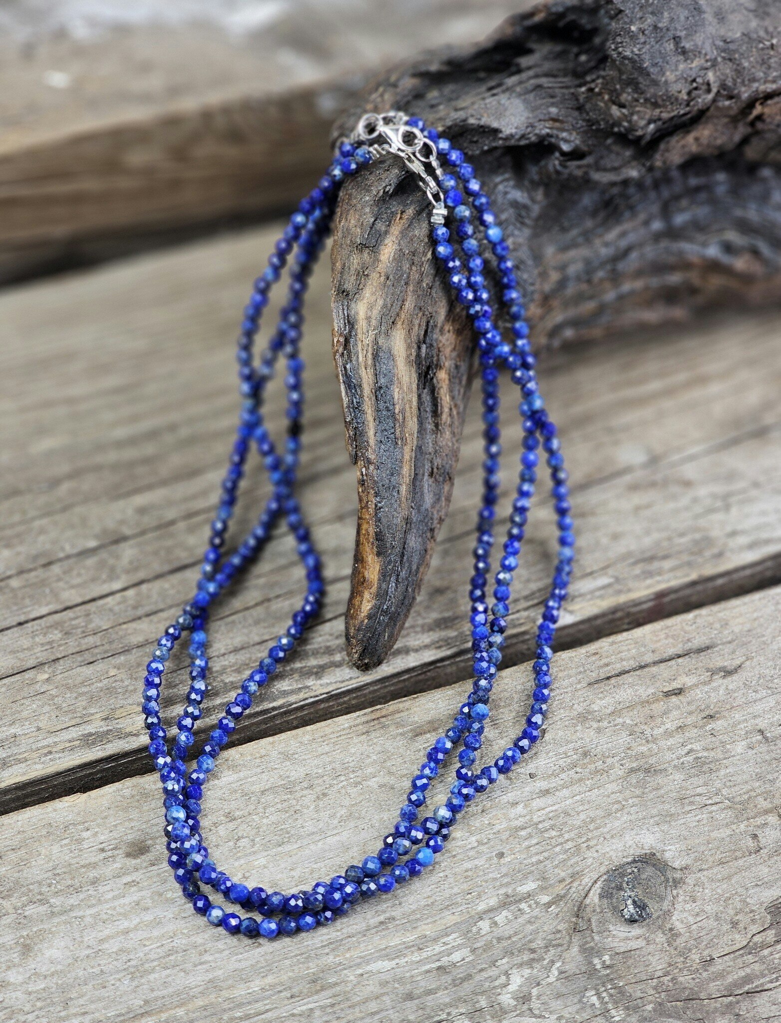 Lapis Lazuli, halsband 4mm facetterade pärlor 925s. (per styck)