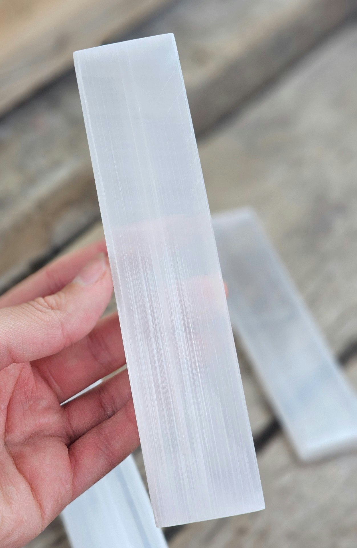 Vit Selenit, polerad laddningsplatta 15 cm