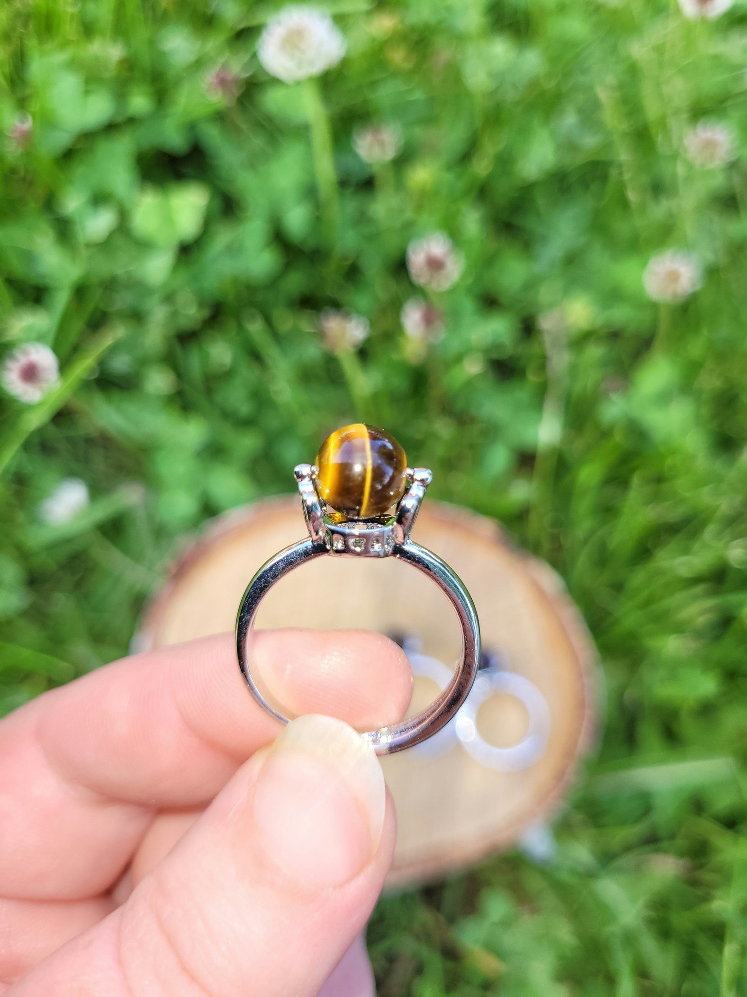 Rød tigerøye stress ring