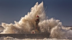 Big Wave And Lighthouse