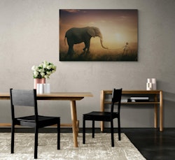 Jente på tur med elefant