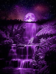 Waterfall and full moon