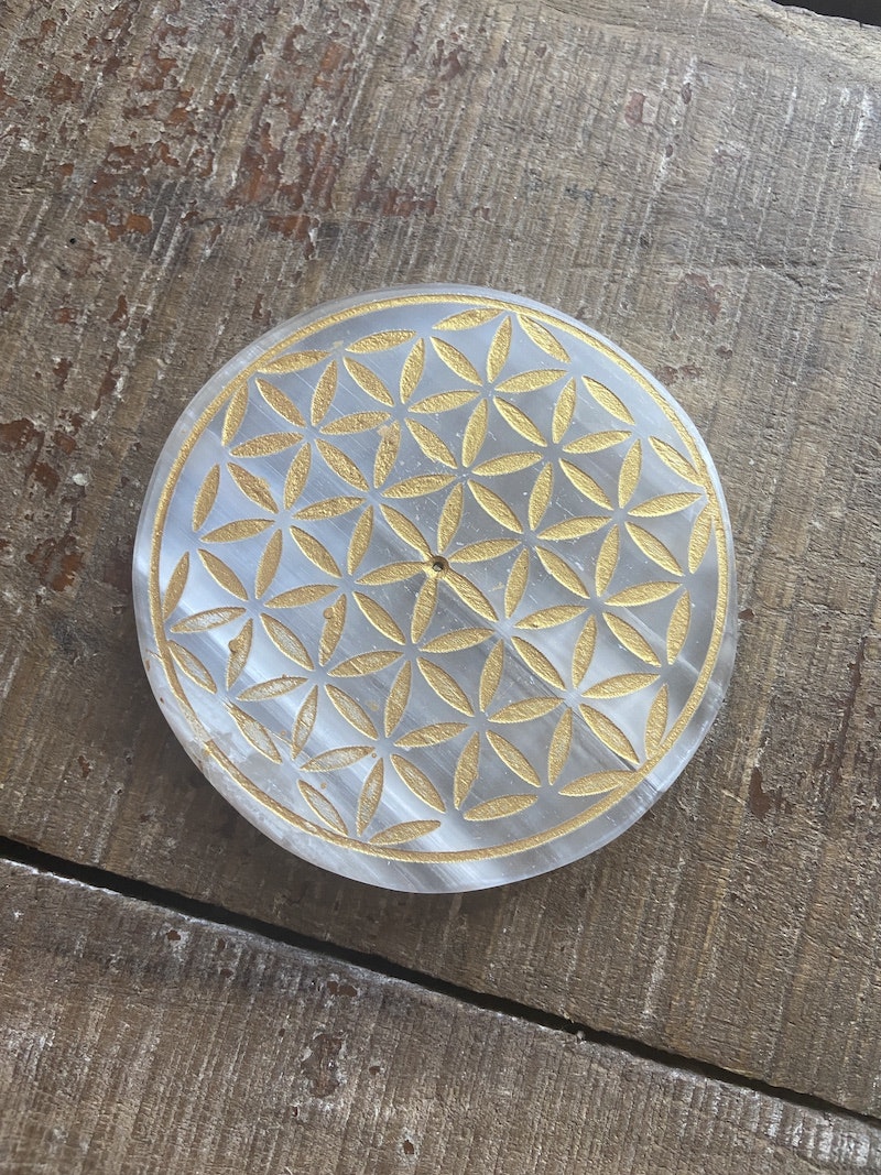 Rökelsehållare Selenit Rund (Flower of Life)