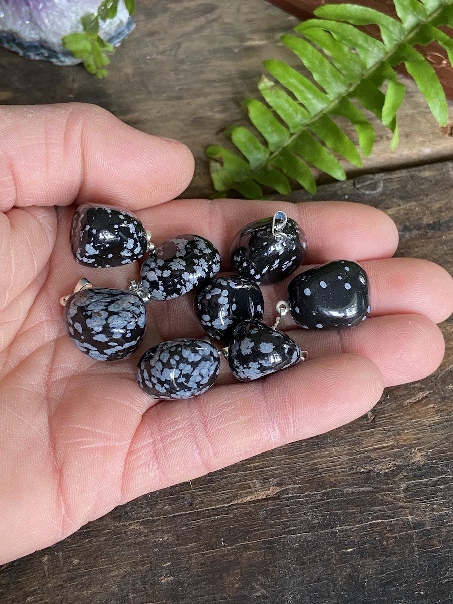 Hänge Snöflingeobsidian (925-silver)