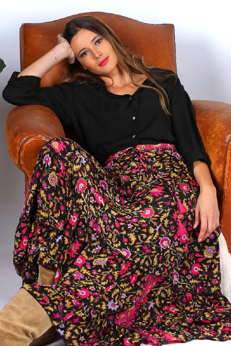 Kjol (Svart/rosa, Lara Ethnics)