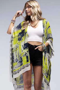 Kimono Blommig Geometri (Lime/Multi, Urbanista)