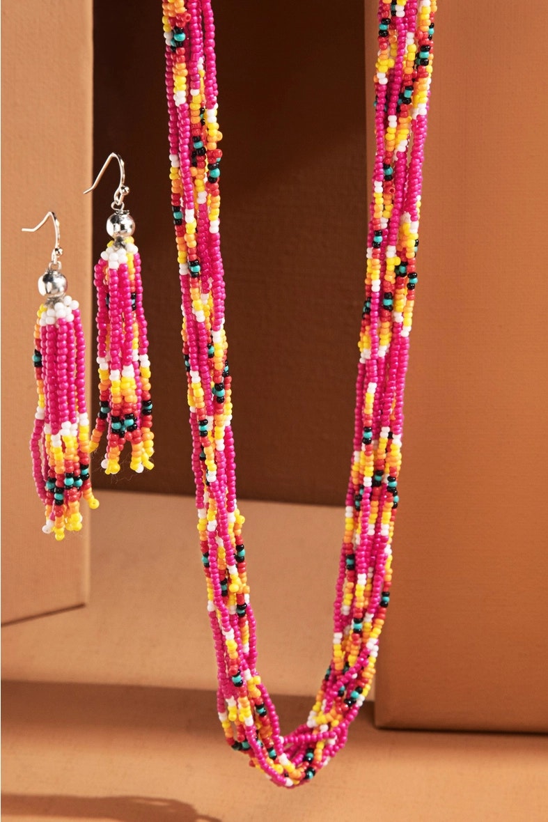 Set Halsband + Örhängen Fröpärlor (Cerise)