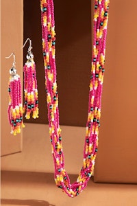 Set Halsband + Örhängen Fröpärlor (Cerise)