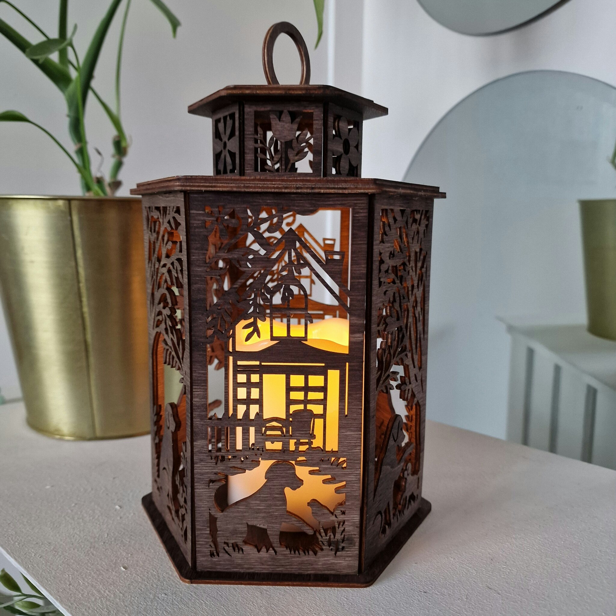 Trälykta med Ledljus