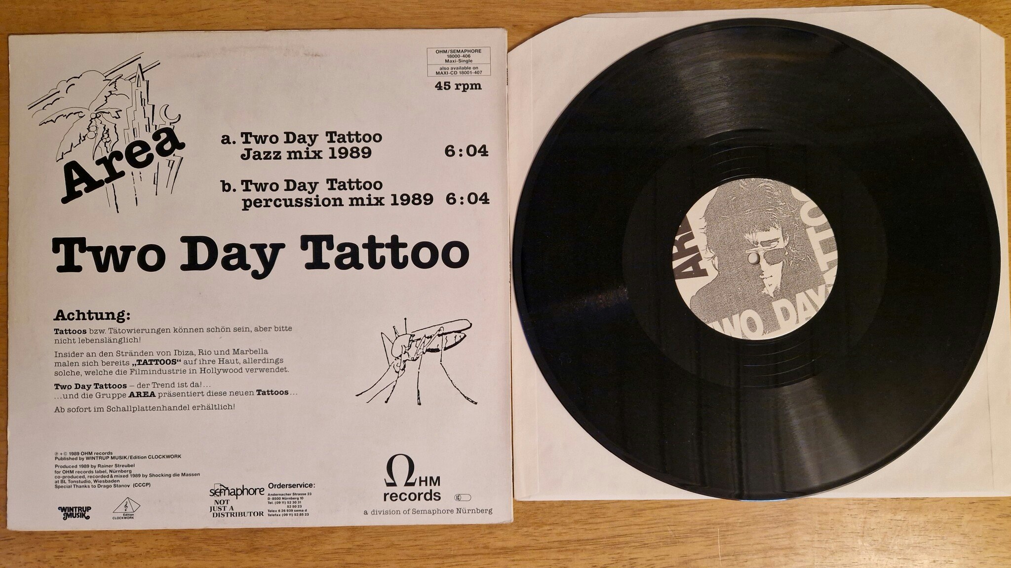 Area, Two day tattoo. Vinyl S 12"