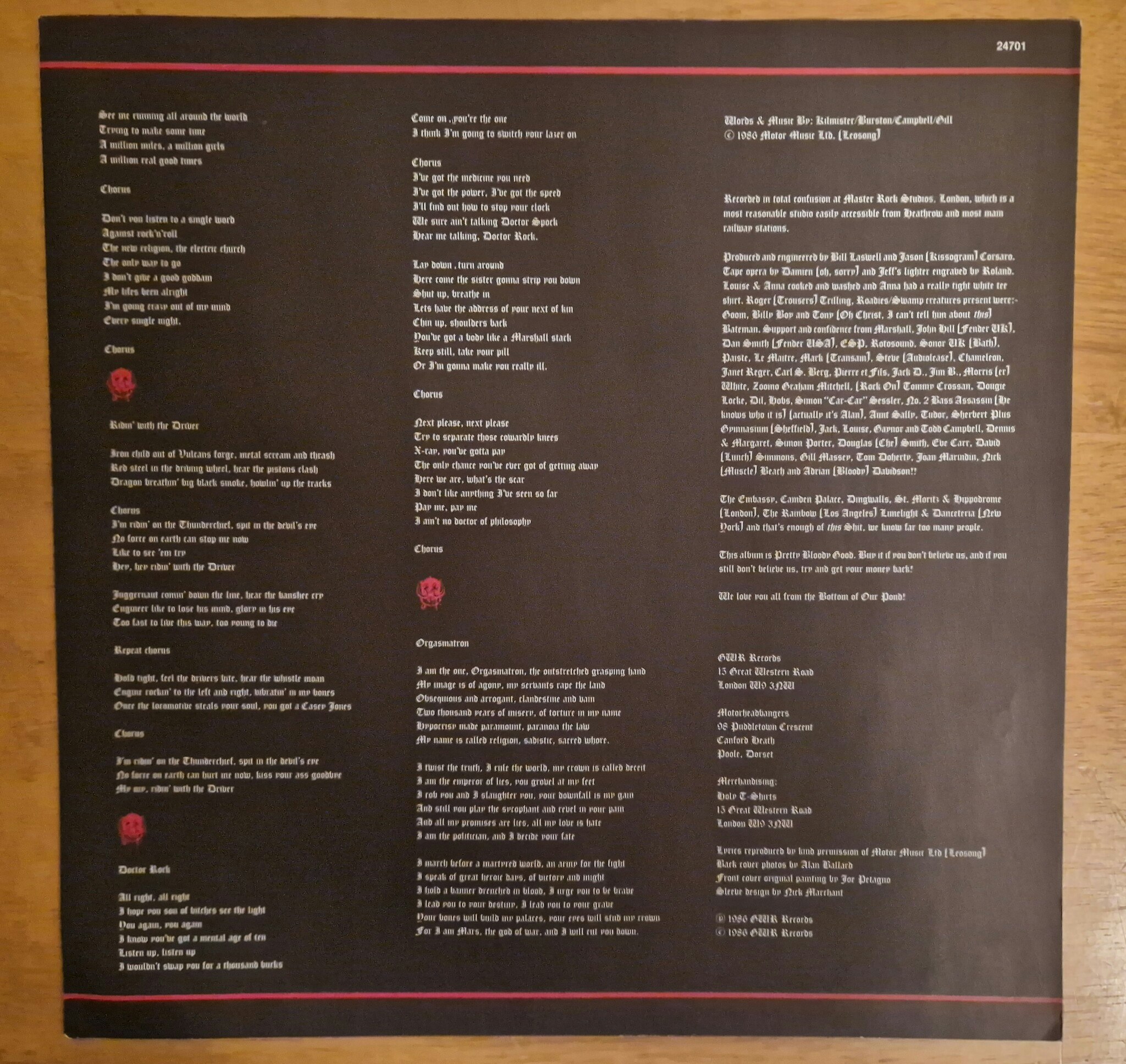 Motorhead, Orgasmatron. Vinyl LP