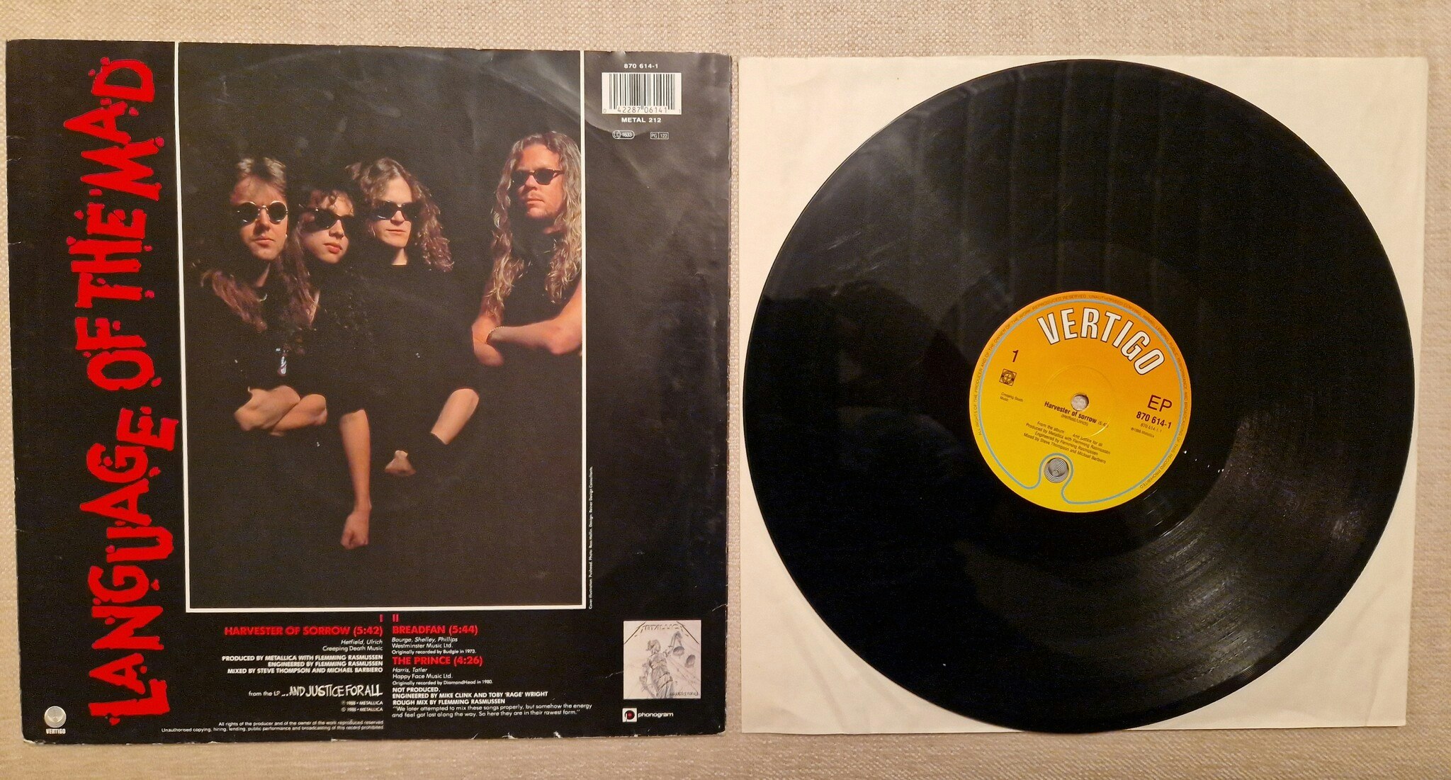 Metallica, Harvester of sorrow. Vinyl S 12"