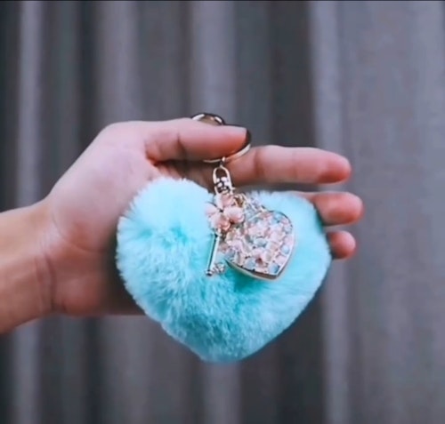 Heart Shaped Pompoms Keychain Bag Charm