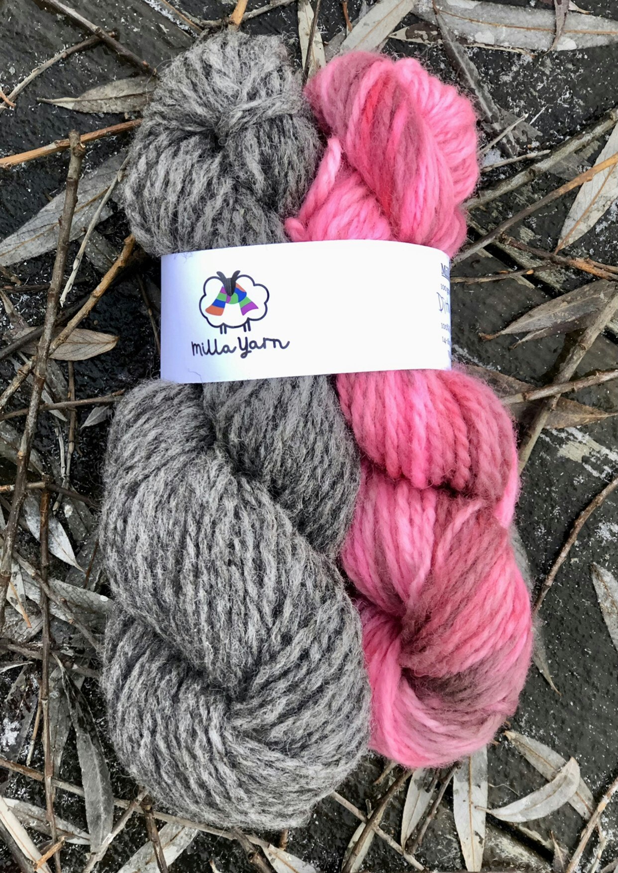 Milla Vams - Grå & Dirty Pink (på vit) 2x50 g