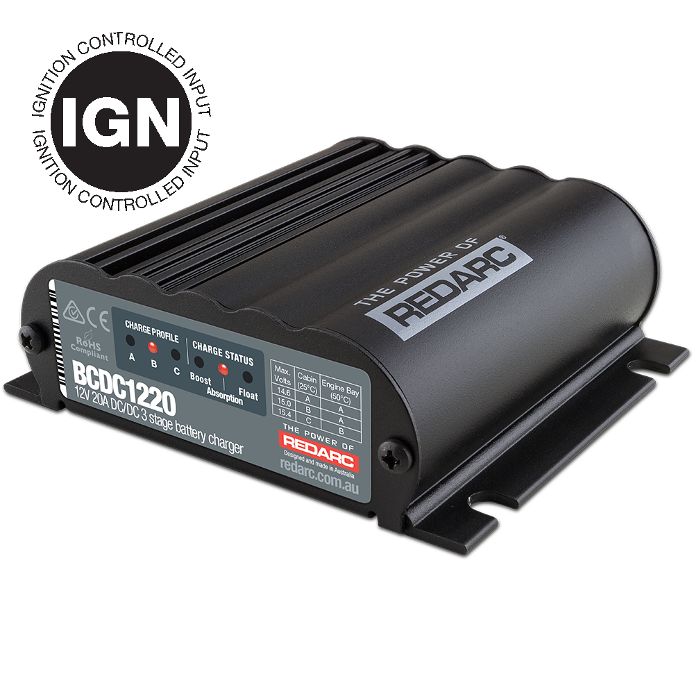 REDARC BCDC1220-IGN 12V 20A DC-DC 3 Stage Battery Charger (Ignition Control)