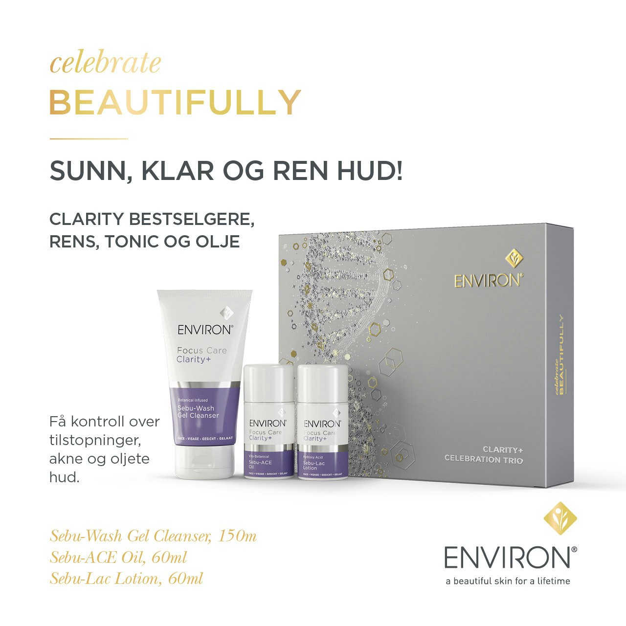 Environ - Clarity + Celebration Trio- Clarity bestselgere Kombinasjonshud/acne