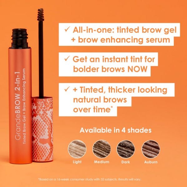 GrandeBROW 2-In-1 Tinted Brow Gel + Brow Enhancing Serum - DARK