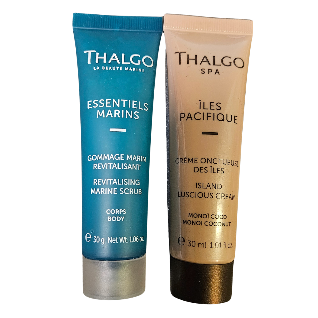 Thalgo kropp skrubb og lux bodylotion 30+30ml reisestørrelser