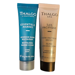 Thalgo kropp skrubb og lux bodylotion 30+30ml reisestørrelser