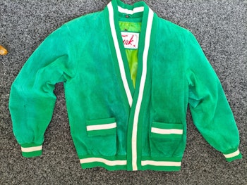 Unik ärtgrön vintagejacka i mocka, sportig