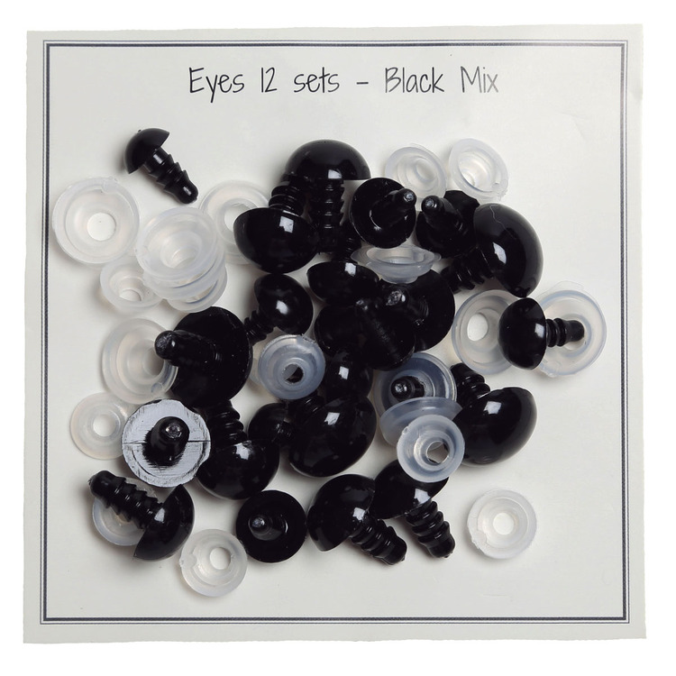 Säkerhetsögon mix - 12 pack - 8-14 mm - svarta