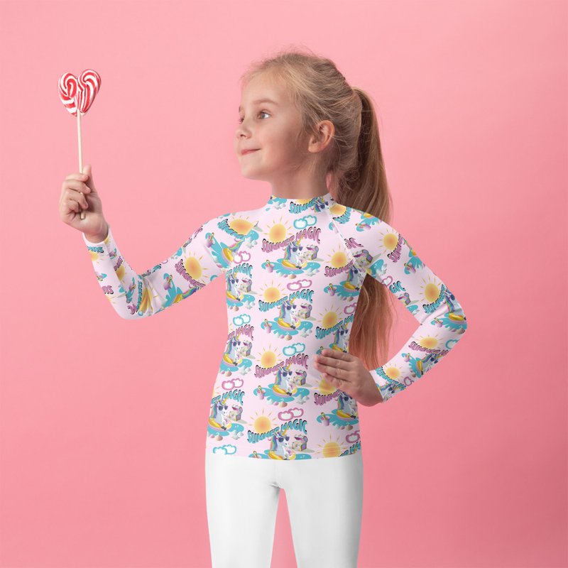 Summer Magic Unicorn Kids Rash Guard Pink