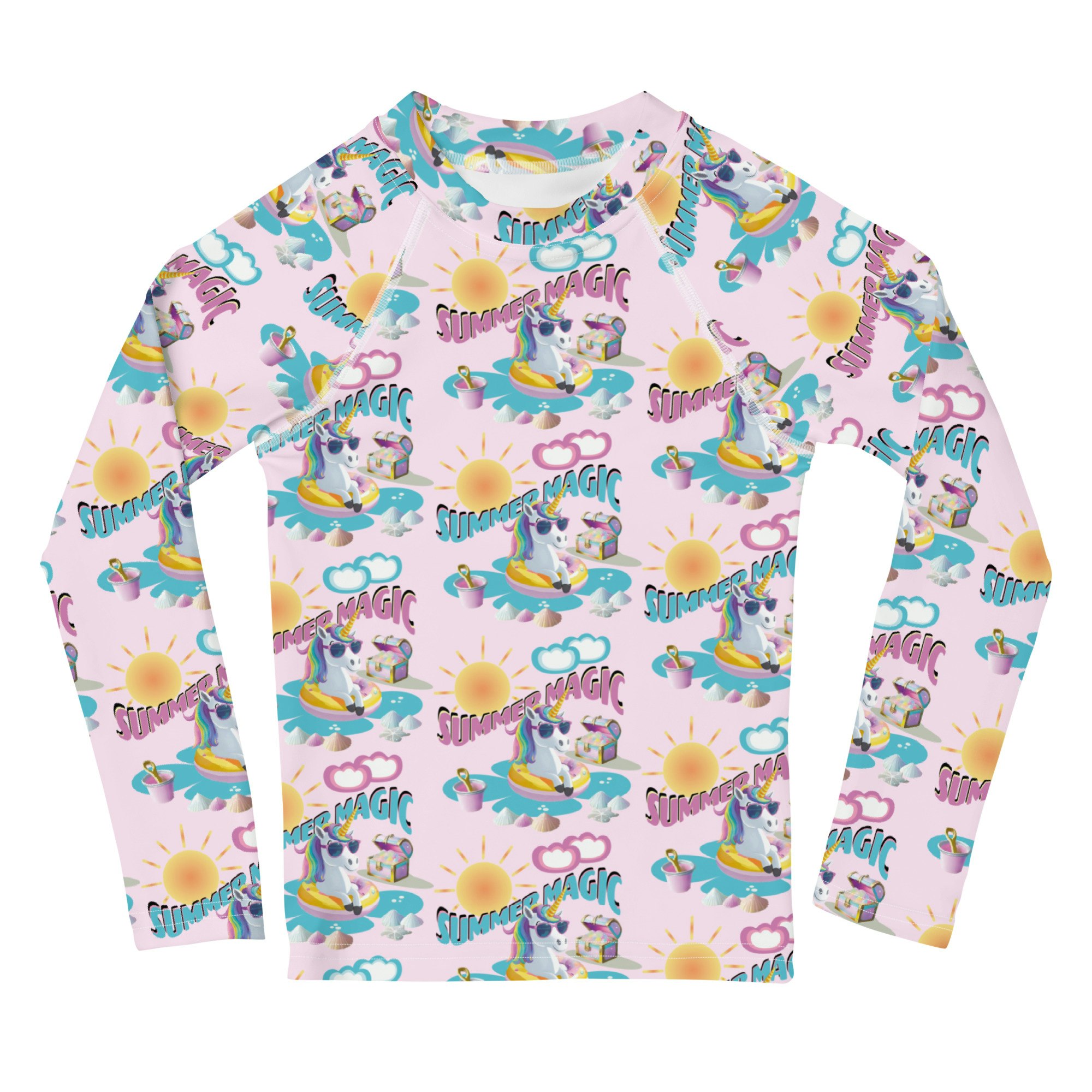 Summer Magic Unicorn Kids Rash Guard Pink