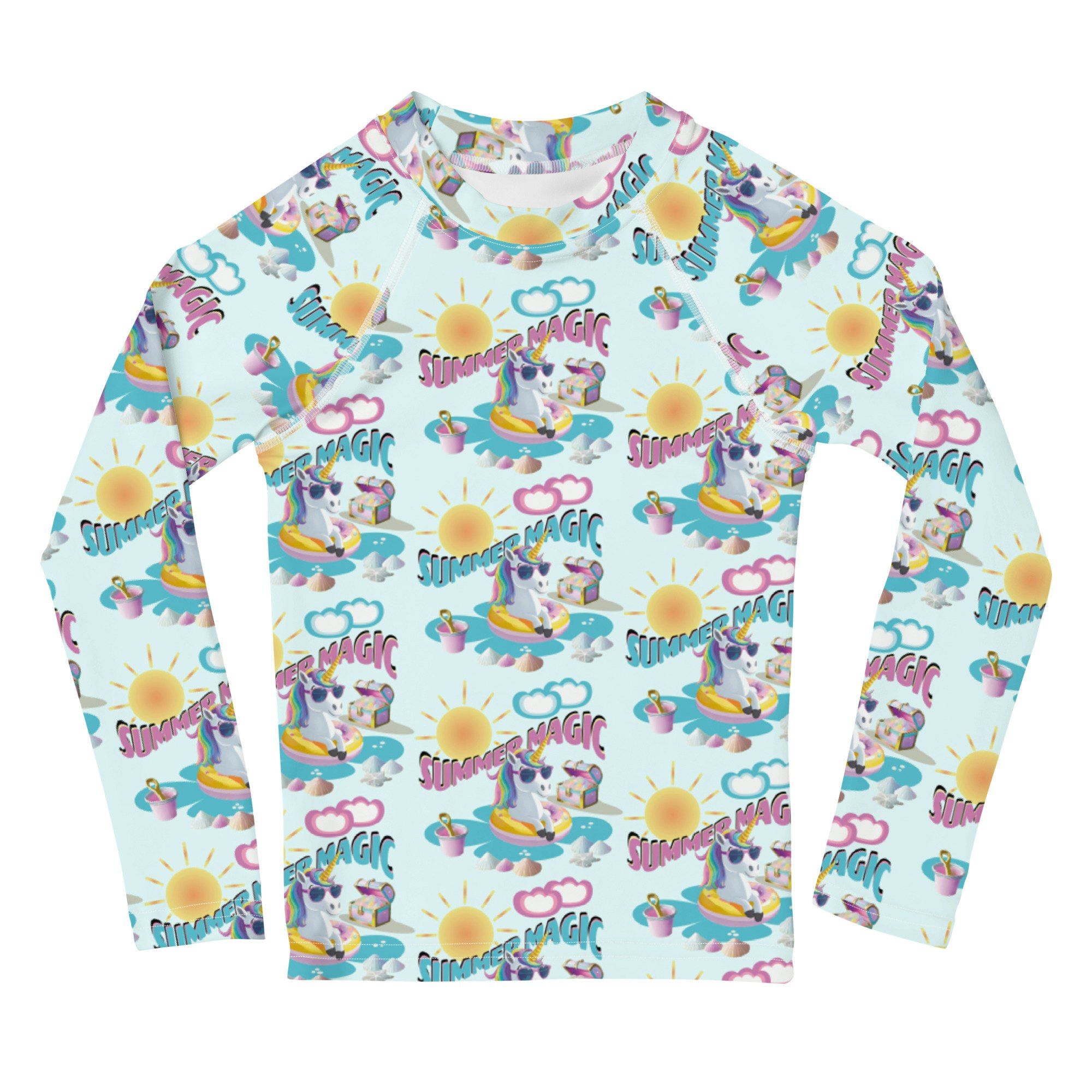 Summer Magic Unicorn Kids Rash Guard Blue