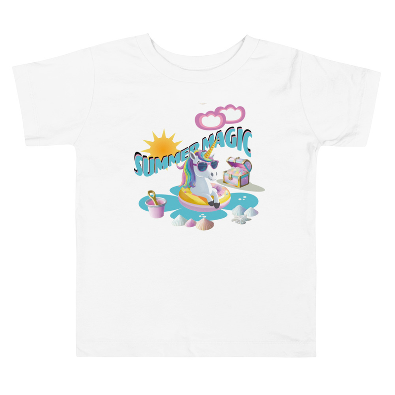 Blue Summer Magic Unicorn Toddler Short Sleeve T-shirt