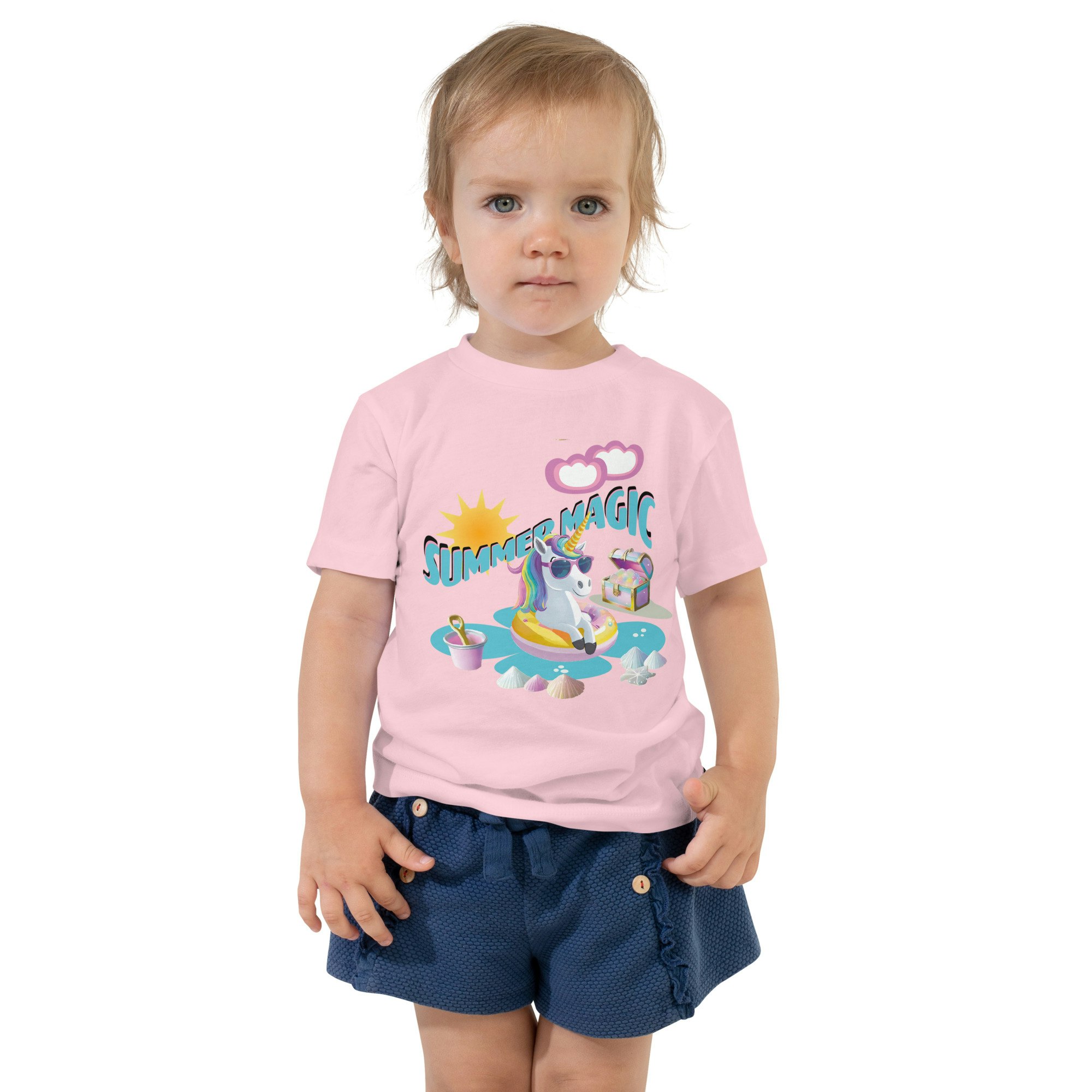 Blue Summer Magic Unicorn Toddler Short Sleeve T-shirt