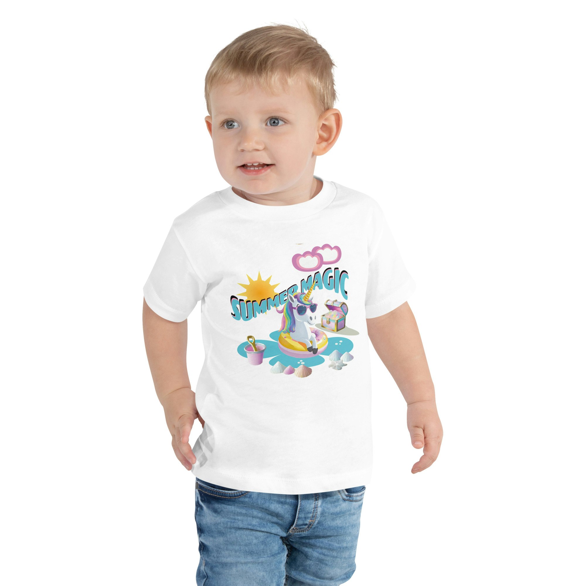 Blue Summer Magic Unicorn Toddler Short Sleeve T-shirt