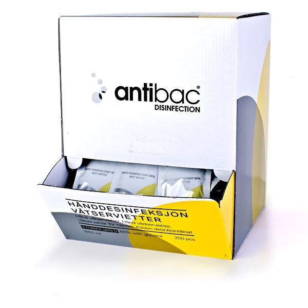 Antibac 85% hånddesinfeksjon servietter, 250 stk