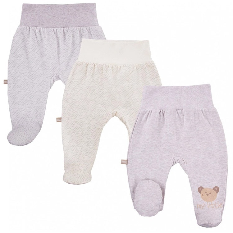 3-pack beige byxor med och hela fötter från kollektionen Tiny Bear