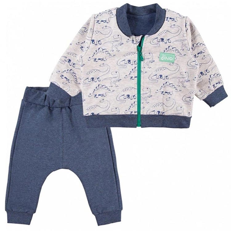 Premium set - grå tröja med dinosaurier och blå byxa från kollektionen Dino