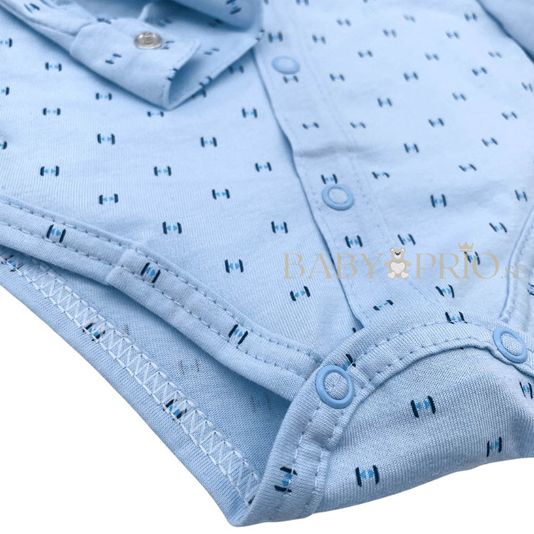Gren med tryckknappar på ljusblå body bomullsskjorta med mönster - Ellegance