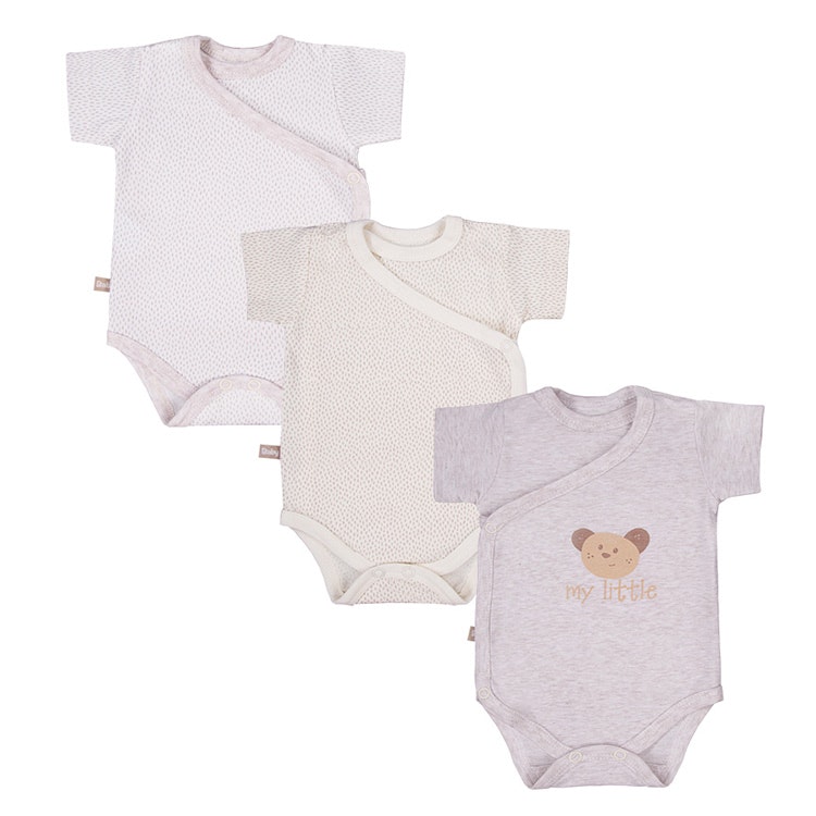 3-pack beige kortärmade omlottbodies från kollektionen Tiny Teddy