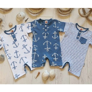 Kortärmad jumpsuit 3-pack - Blue Sea