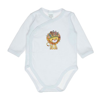 Vit body med lejon - Långärmad - Baby Safari