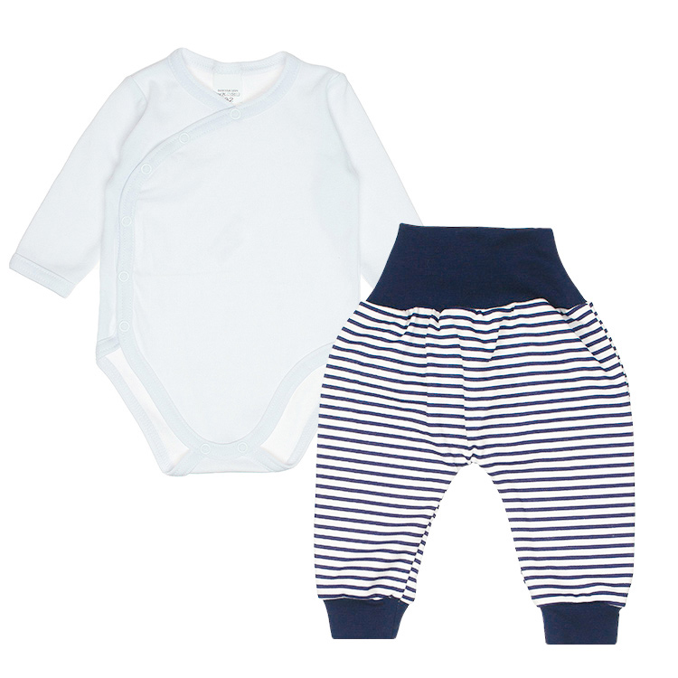 Set vit body och randig marinblå byxa - Blue Stripes