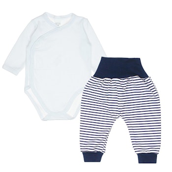 Set vit body och marinblå byxa - Blue Stripes