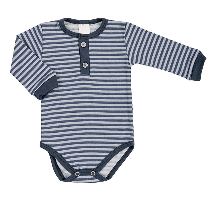 Randig långärmad polo body - Grå - Baby Stripes