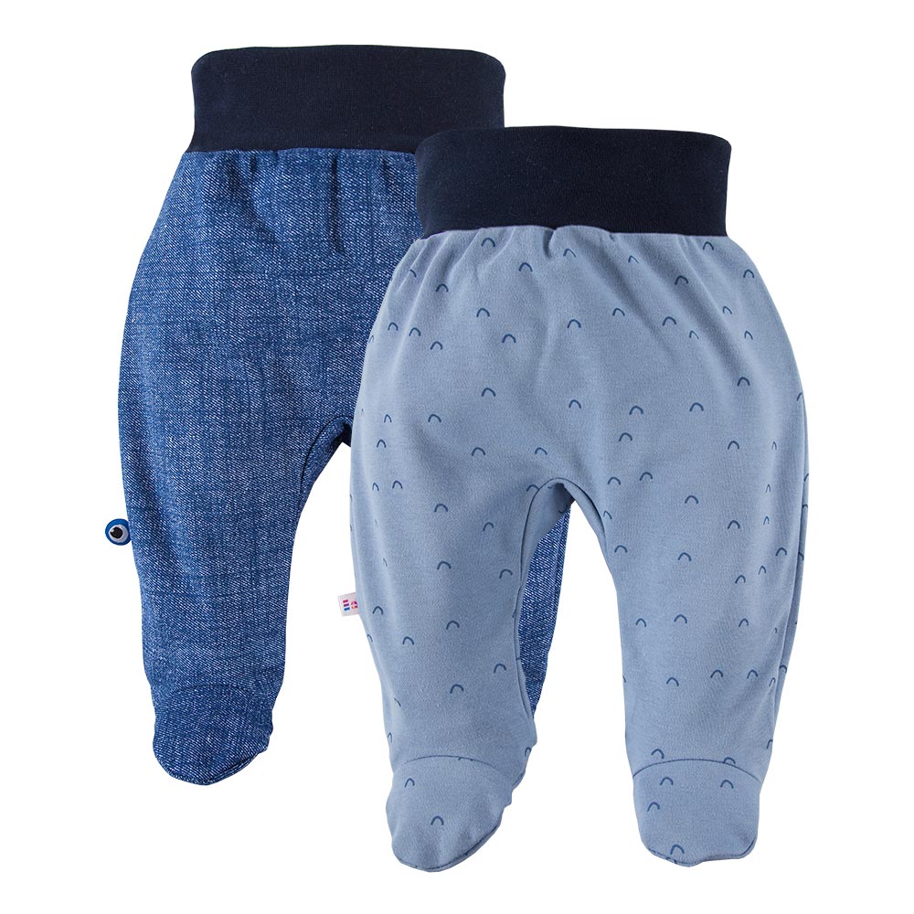 2-pack byxor med hela fötter - Jeanslook och blå