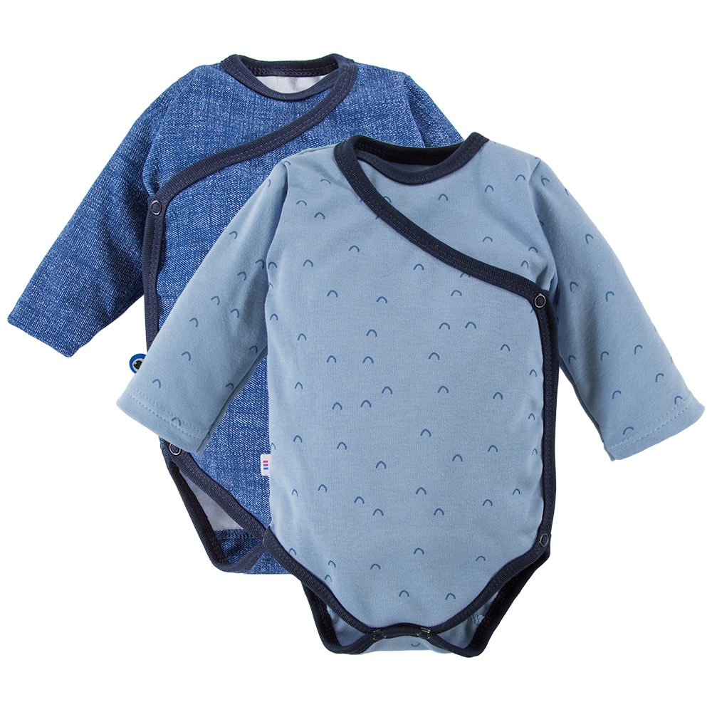 2-pack mjuka baby omlottbodies - Jeanslook och blå