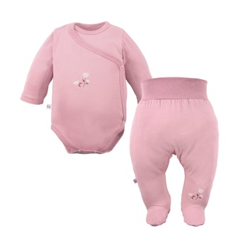 Set - Rosa omlottbody med blommor & byxa - Petite