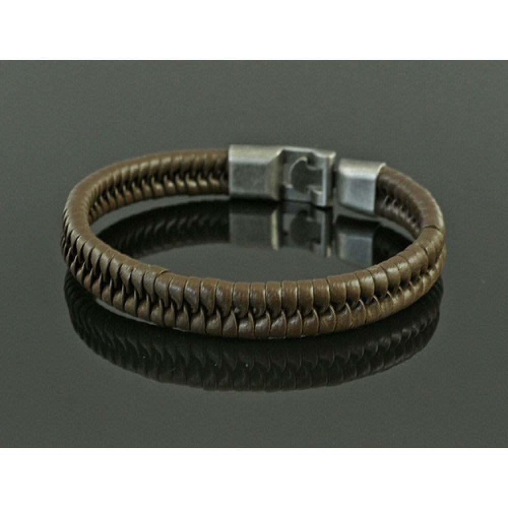 Armband flätat läder brunt