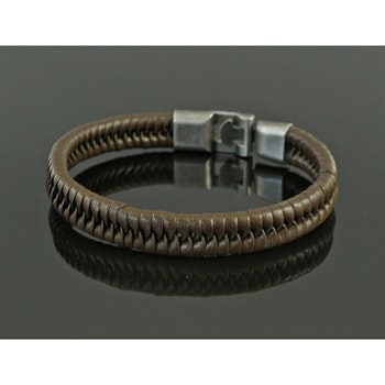 Armband flätat läder brunt