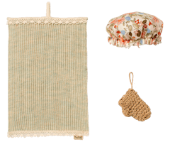 Maileg Dusch Kit Set med Handduk Badmössa och Skrubbhandske