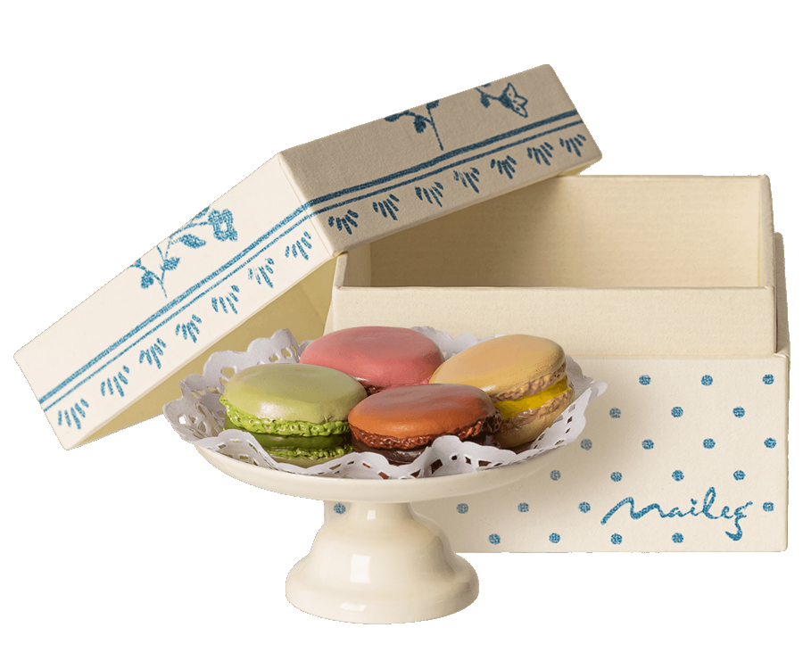 Maileg Kakfat med Macarons till Kanin i Ask - Blått Vitt