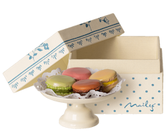 Maileg Kakfat med Macarons till Kanin i Ask - Blått Vitt